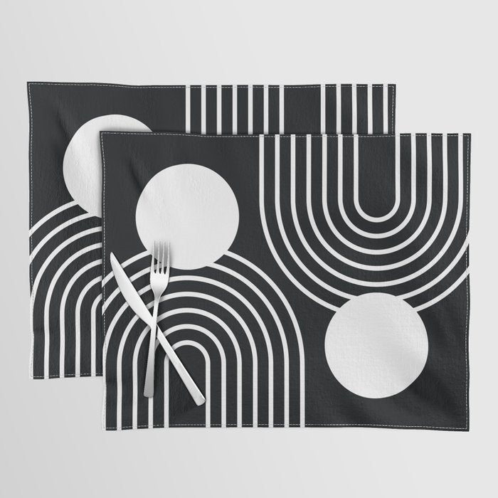 Mid Century Modern Geometric 191 in White and Black Placemat Gallery Image 1