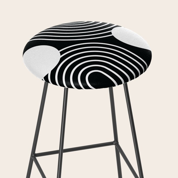 Mid Century Modern Geometric 191 in White and Black Stool Gallery Image 2