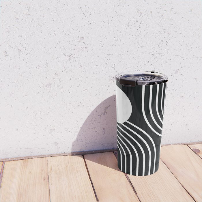 Mid Century Modern Geometric 191 in White and Black Travel Mug Gallery Image 4