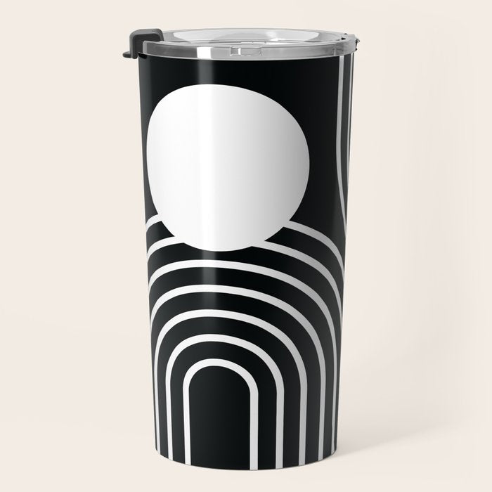 Mid Century Modern Geometric 191 in White and Black Travel Mug Gallery Image 3