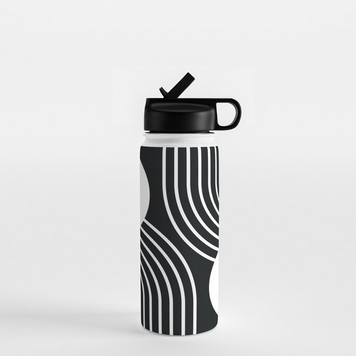 Mid Century Modern Geometric 191 in White and Black Water Bottle Gallery Image 1