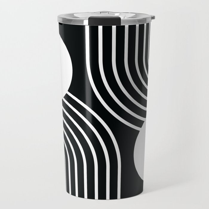 Mid Century Modern Geometric 191 in White and Black Travel Mug Gallery Image 1