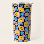 Retro happy smiling face checkered pattern Travel Mug Gallery Image 1