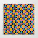 Retro happy smiling face checkered pattern Wood Wall Art Gallery Image 1