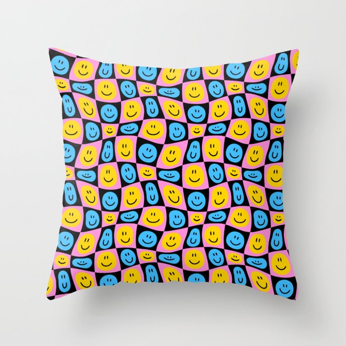 Retro happy smiling face checkered pattern Throw Pillow Gallery Image 6