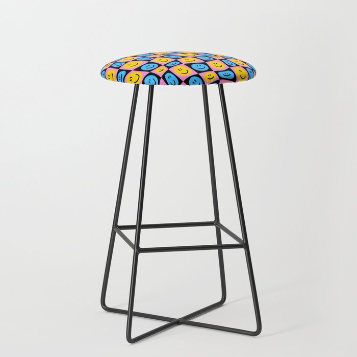 Retro happy smiling face checkered pattern Stool Gallery Image 1