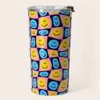 Retro happy smiling face checkered pattern Travel Mug Gallery Image 2