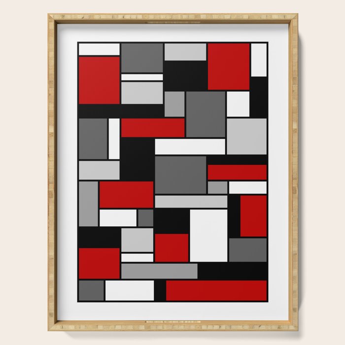 Mid Century Modern Color Blocks in Red, Gray, Black and White Serving Tray Gallery Image 1
