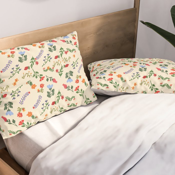 Bright Vintage Flower Pattern Pillow Sham Gallery Image 2