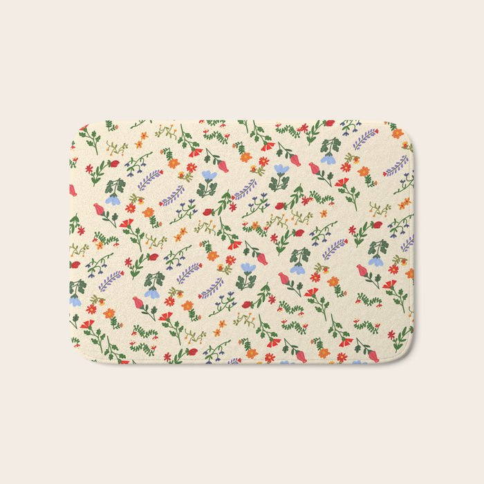 Bright Vintage Flower Pattern Bath Mat Gallery Image 1