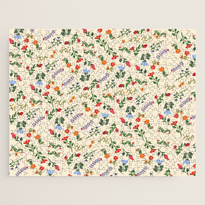 Bright Vintage Flower Pattern Jigsaw Puzzle