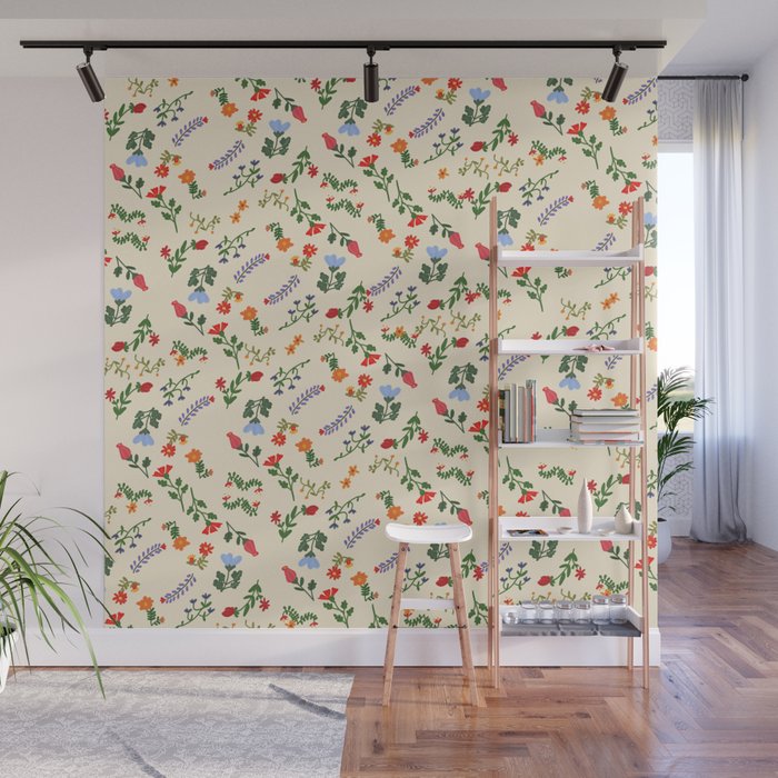 Bright Vintage Flower Pattern Wall Mural Gallery Image 1