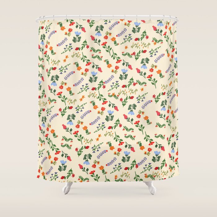 Bright Vintage Flower Pattern Shower Curtain Gallery Image 1