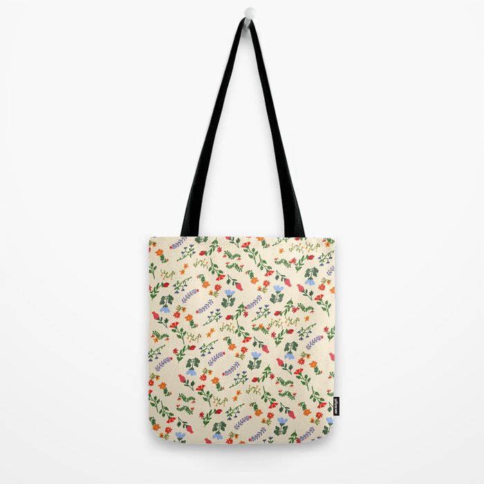 Bright Vintage Flower Pattern Tote Bag Gallery Image 2