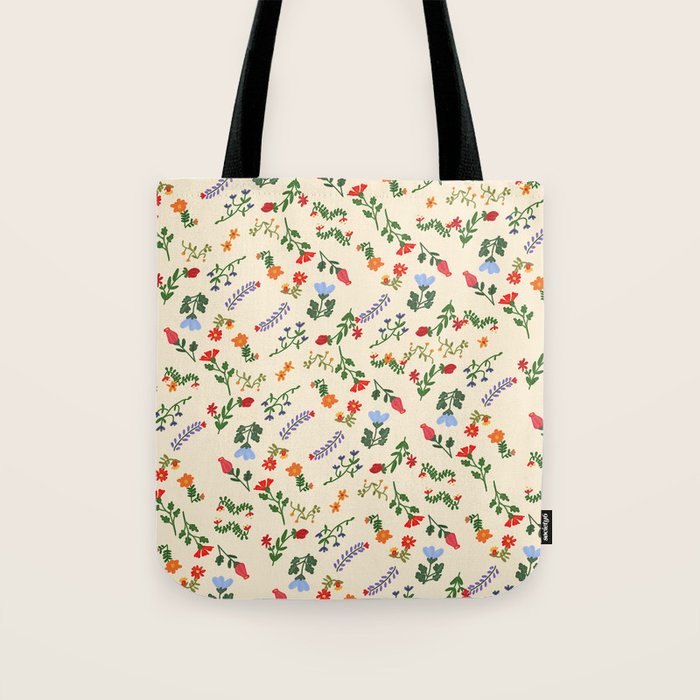 Bright Vintage Flower Pattern Tote Bag Gallery Image 1