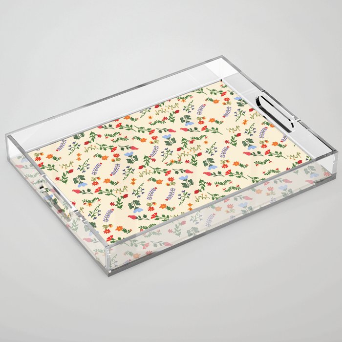 Bright Vintage Flower Pattern Acrylic Tray Gallery Image 1