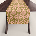Hand-Drawn Pink And Olive Green Botanical Floral Pattern Table Runner Gallery Image 1