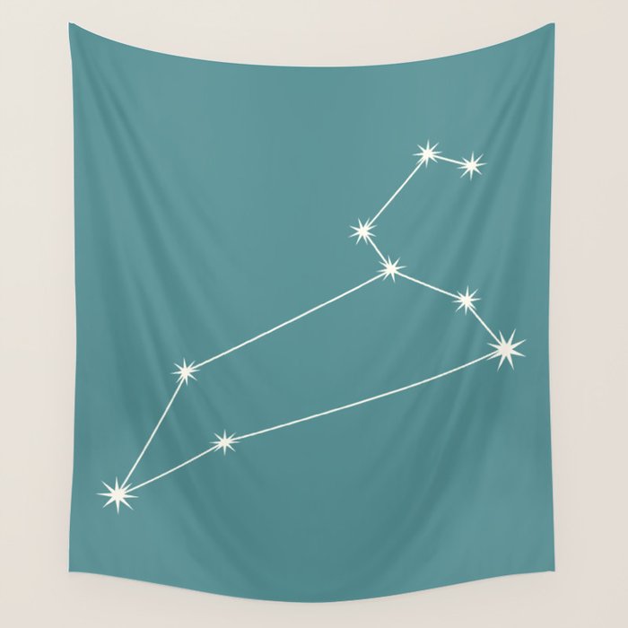 Leo Zodiac Star Constellation Line Art Teal Wall Tapestry Gallery Image 1