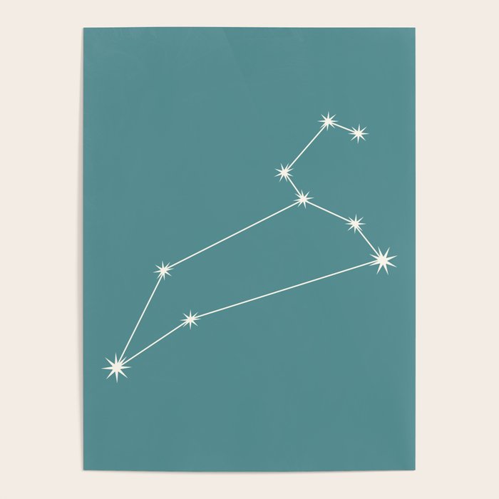 Leo Zodiac Star Constellation Line Art Teal Poster Gallery Image 1