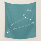 Leo Zodiac Star Constellation Line Art Teal Wall Tapestry Gallery Image 4