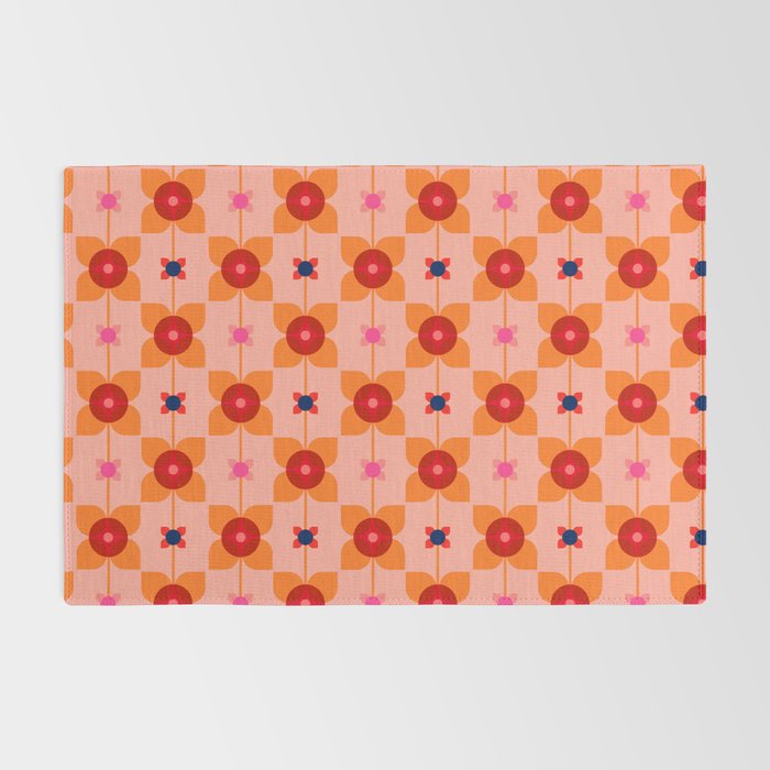 Mid Century Retro Floral Geometric Pattern Rug Gallery Image 2