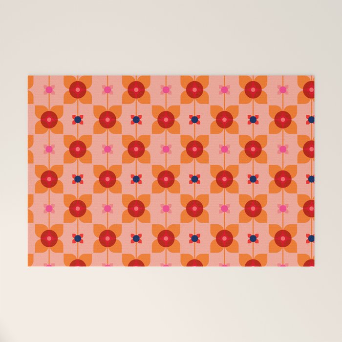 Mid Century Retro Floral Geometric Pattern Welcome Mat Gallery Image 1