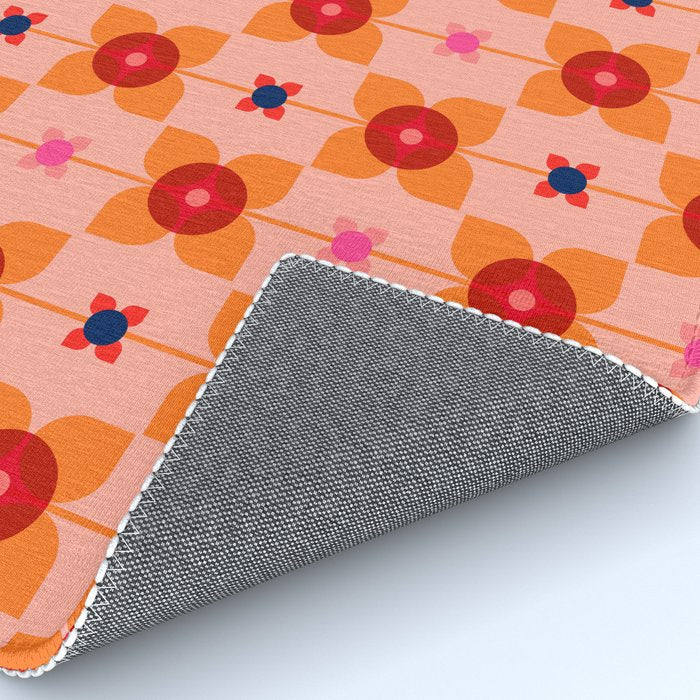 Mid Century Retro Floral Geometric Pattern Rug Gallery Image 4