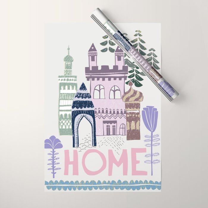 Home Block print lilac Wrapping Paper Gallery Image 1