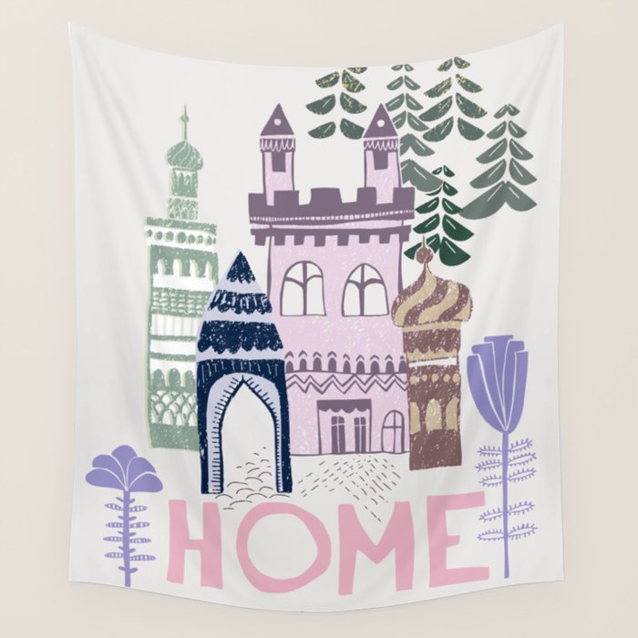 Home Block print lilac Wall Tapestry Gallery Image 1
