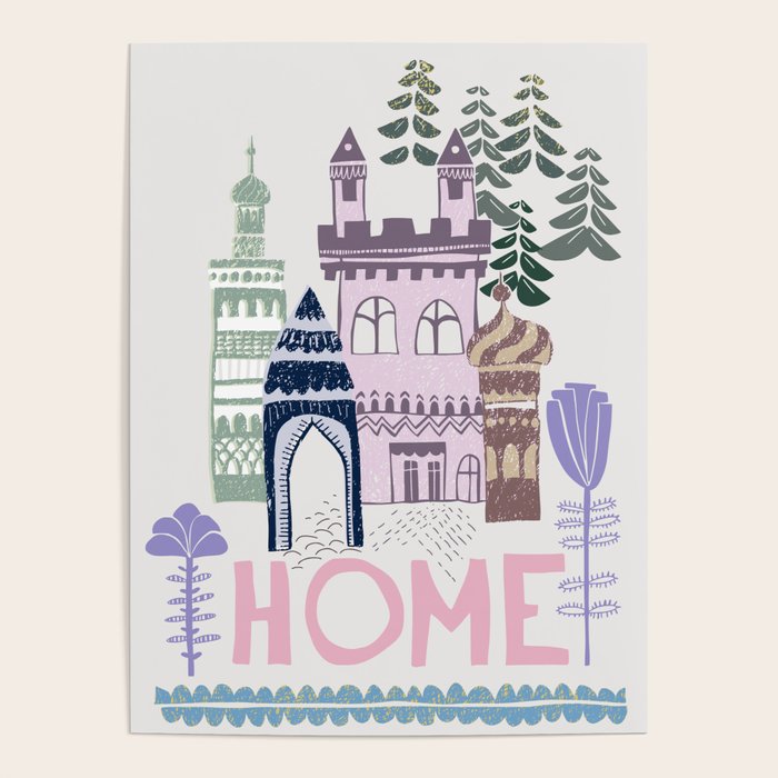 Home Block print lilac Poster Gallery Image 4