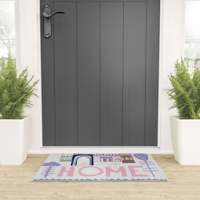 Home Block print lilac Welcome Mat Gallery Image 3