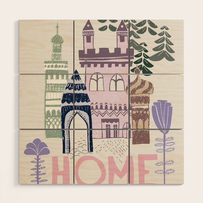 Home Block print lilac Wood Wall Art Gallery Image 1