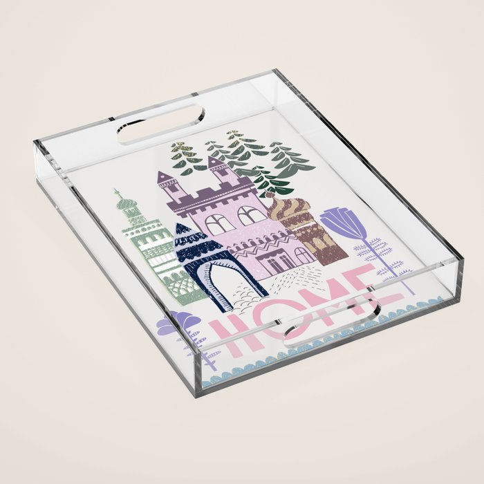Home Block print lilac Acrylic Tray Gallery Image 1