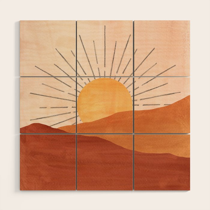 Terracotta sunrise Wood Wall Art Gallery Image 1