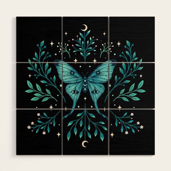 Mystical Luna Moth - Turquoise Wood Wall Art Gallery Image 1