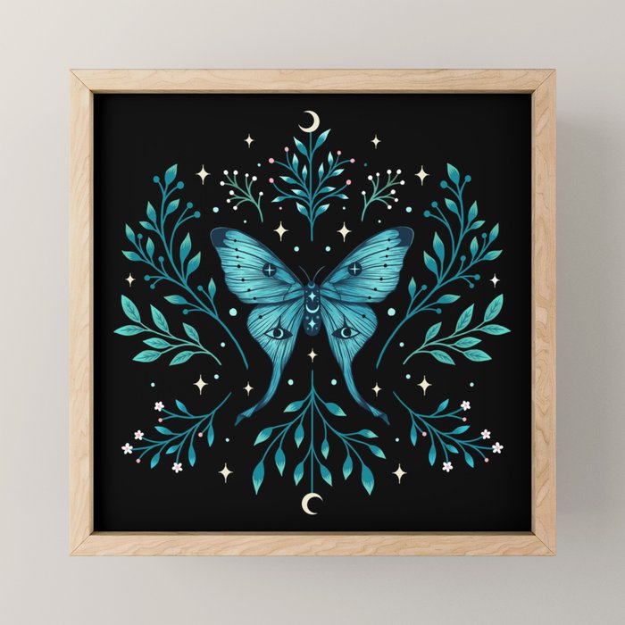 Mystical Luna Moth - Turquoise Mini Art Print Gallery Image 1
