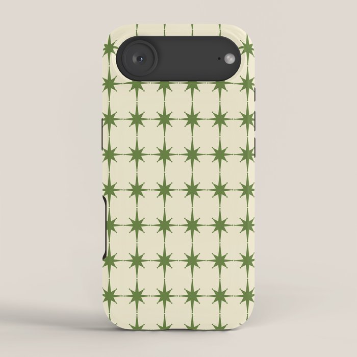 Mid Century Modern Atomic Stars Grid in Retro Christmas Green and Cream iPhone Case Gallery Image 2
