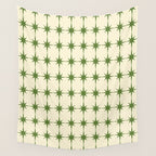Mid Century Modern Atomic Stars Grid in Retro Christmas Green and Cream Wall Tapestry Gallery Image 4