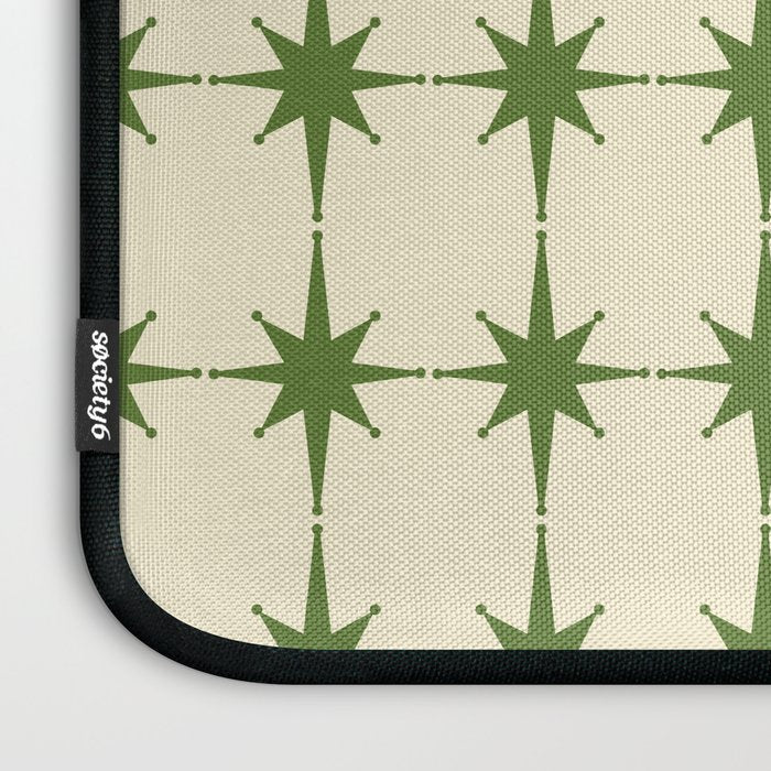 Mid Century Modern Atomic Stars Grid in Retro Christmas Green and Cream Laptop Sleeve Gallery Image 3