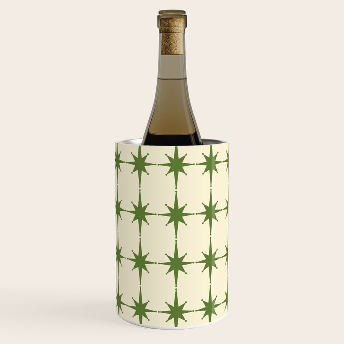 Mid Century Modern Atomic Stars Grid in Retro Christmas Green and Cream Wine Chiller Gallery Image 2