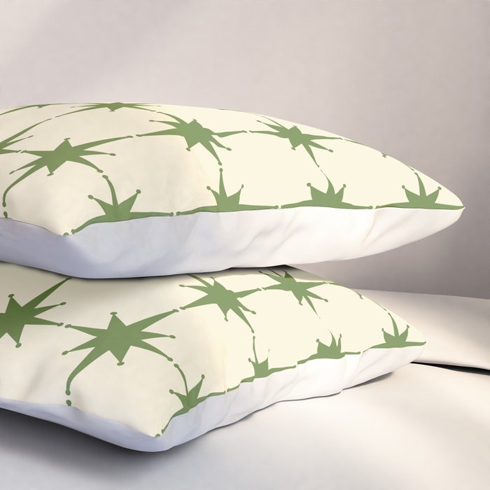 Mid Century Modern Atomic Stars Grid in Retro Christmas Green and Cream Pillow Sham Gallery Image 3