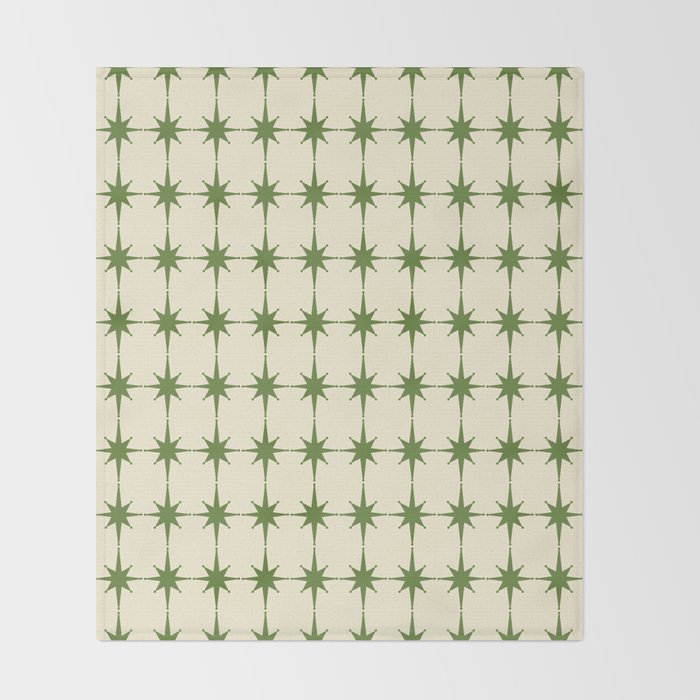 Mid Century Modern Atomic Stars Grid in Retro Christmas Green and Cream Throw Blanket Gallery Image 2