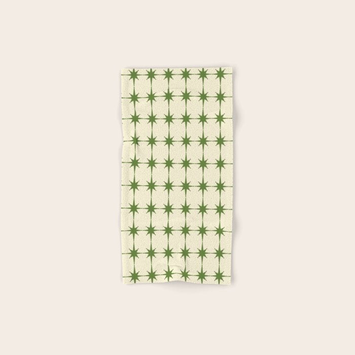 Mid Century Modern Atomic Stars Grid in Retro Christmas Green and Cream Bath Towel Gallery Image 1