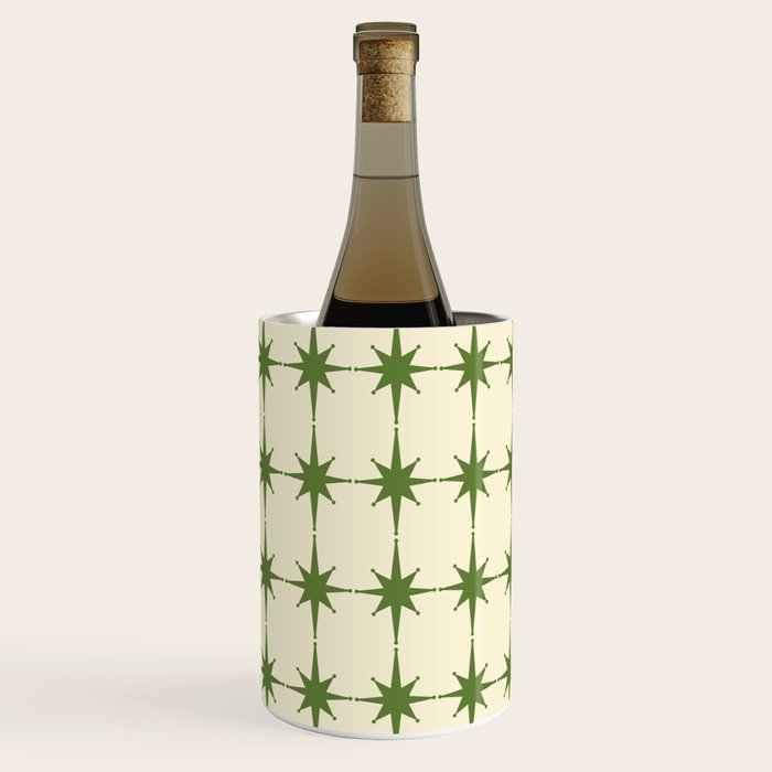 Mid Century Modern Atomic Stars Grid in Retro Christmas Green and Cream Wine Chiller Gallery Image 3
