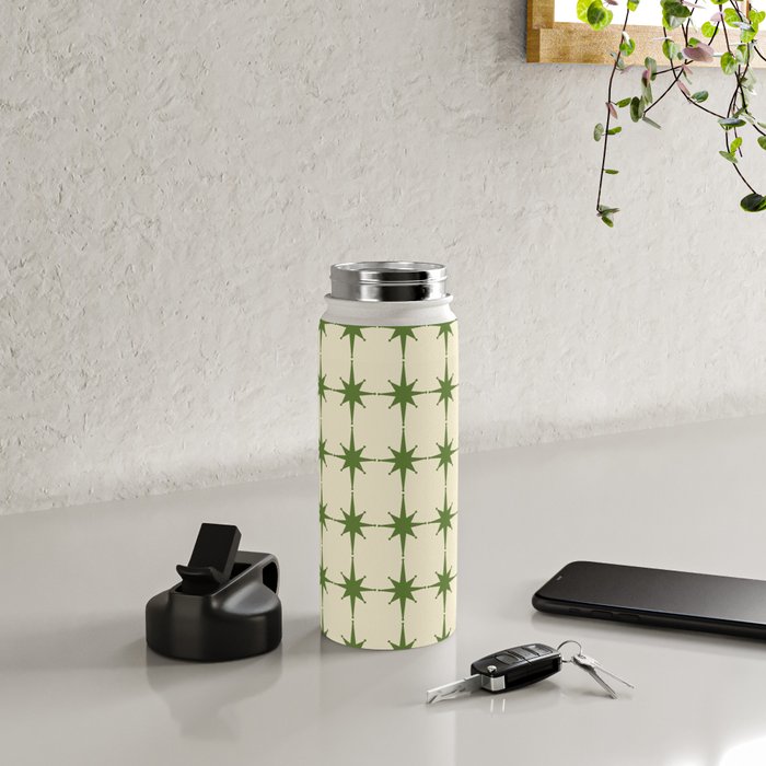 Mid Century Modern Atomic Stars Grid in Retro Christmas Green and Cream Water Bottle Gallery Image 4