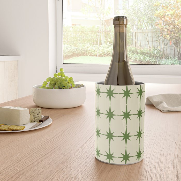 Mid Century Modern Atomic Stars Grid in Retro Christmas Green and Cream Wine Chiller Gallery Image 4