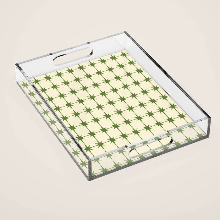 Mid Century Modern Atomic Stars Grid in Retro Christmas Green and Cream Acrylic Tray Gallery Image 1