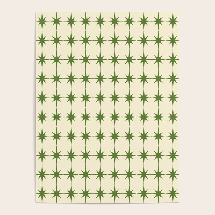 Mid Century Modern Atomic Stars Grid in Retro Christmas Green and Cream Poster Gallery Image 4