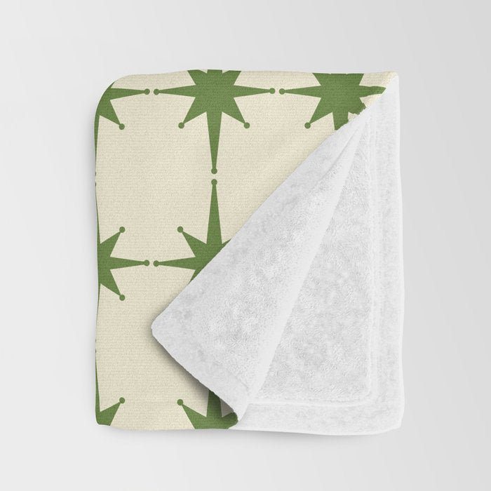 Mid Century Modern Atomic Stars Grid in Retro Christmas Green and Cream Throw Blanket Gallery Image 3