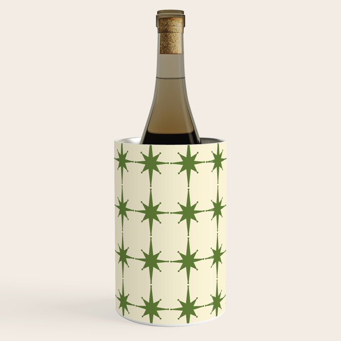 Mid Century Modern Atomic Stars Grid in Retro Christmas Green and Cream Wine Chiller Gallery Image 1